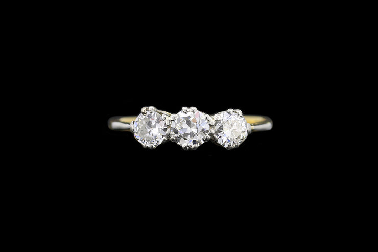 18ct Yellow Gold and Platinum Diamond Three Stone Ring