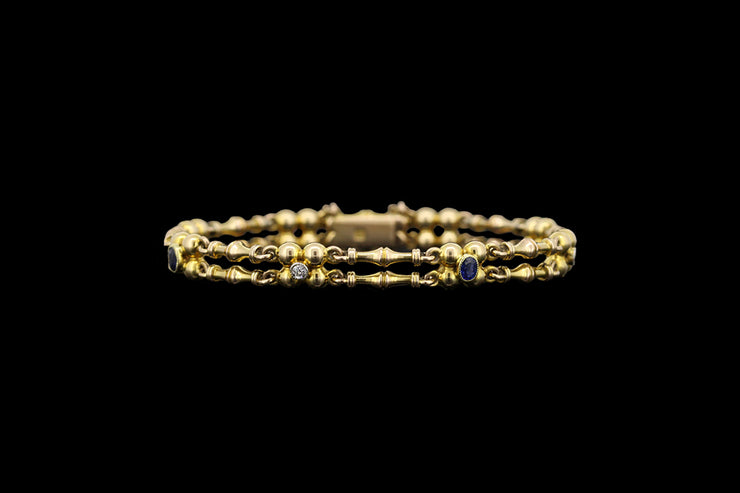 Victorian 15ct Yellow Gold Diamond and Sapphire Decorative Bracelet