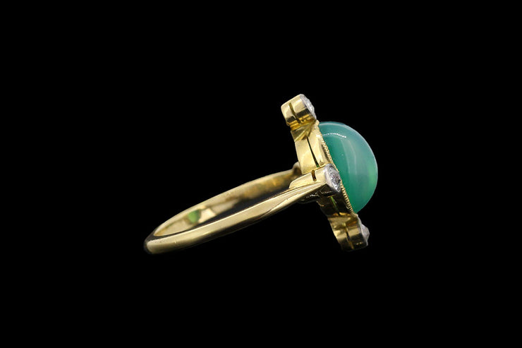 Edwardian 18ct Yellow Gold and Platinum Diamond and Jade Dress Ring