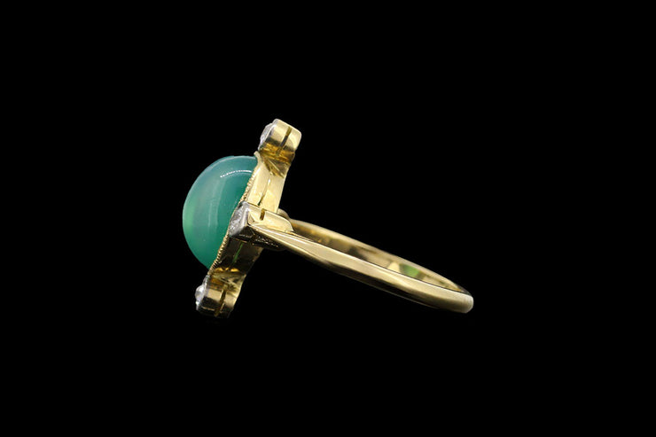 Edwardian 18ct Yellow Gold and Platinum Diamond and Jade Dress Ring