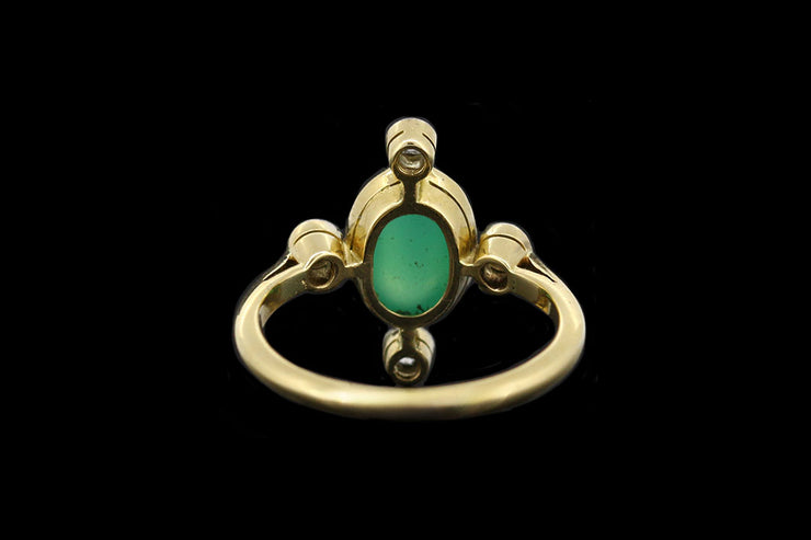 Edwardian 18ct Yellow Gold and Platinum Diamond and Jade Dress Ring