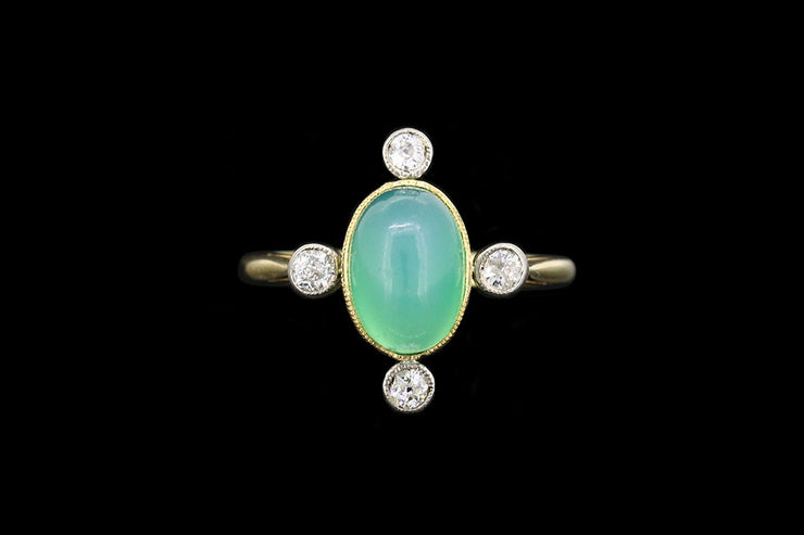 Edwardian 18ct Yellow Gold and Platinum Diamond and Jade Dress Ring