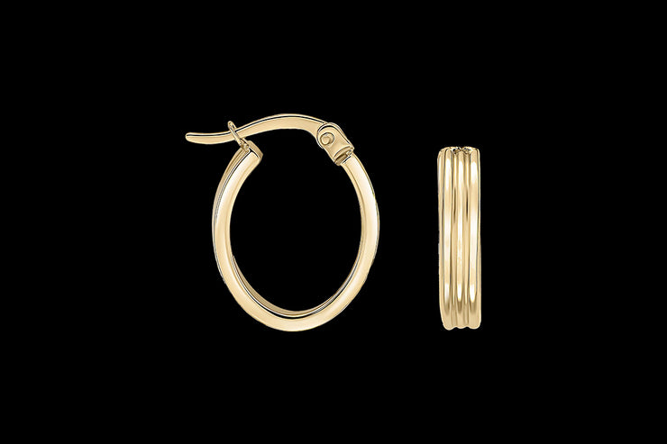 9ct Yellow Gold Ribbed Oval Hoop Earrings