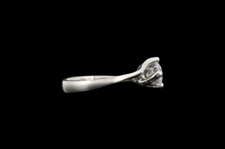 Platinum Diamond Single Stone Ring with Twist Shoulders