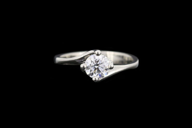 Platinum Diamond Single Stone Ring with Twist Shoulders