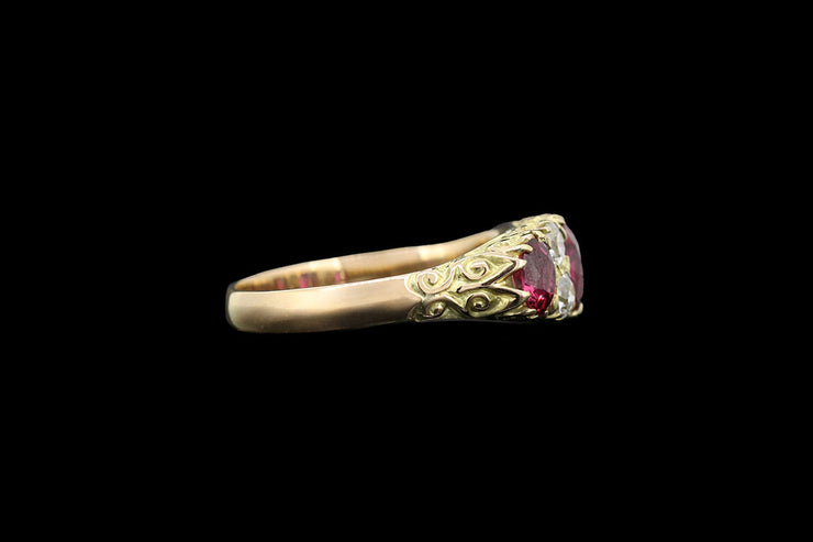 Victorian 18ct Yellow Gold Diamond and Ruby Seven Stone Ring