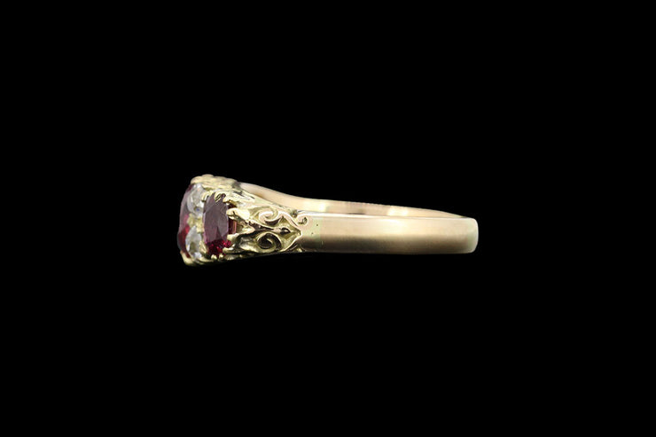 Victorian 18ct Yellow Gold Diamond and Ruby Seven Stone Ring