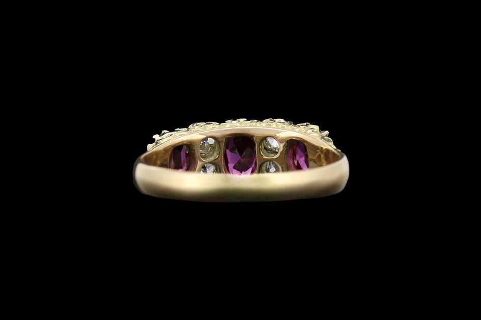 Victorian 18ct Yellow Gold Diamond and Ruby Seven Stone Ring ...