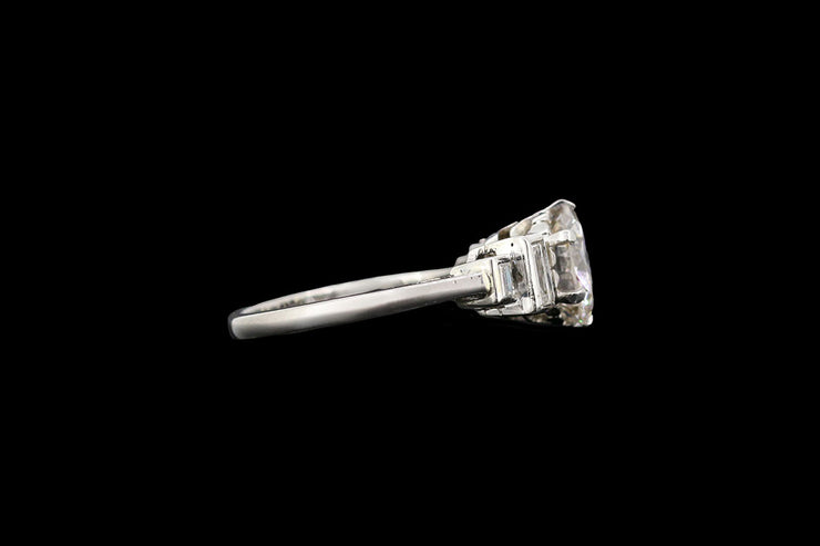 Platinum Diamond Single Stone Ring with Diamond Shoulders