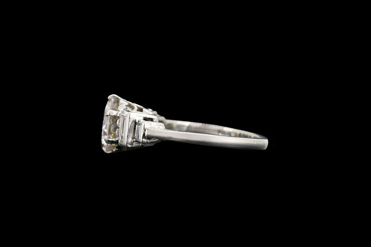 Platinum Diamond Single Stone Ring with Diamond Shoulders