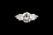 Platinum Diamond Single Stone Ring with Diamond Shoulders