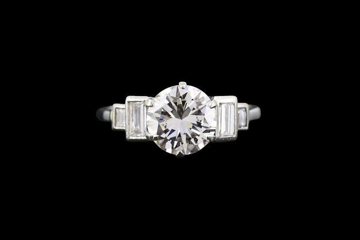 Platinum Diamond Single Stone Ring with Diamond Shoulders