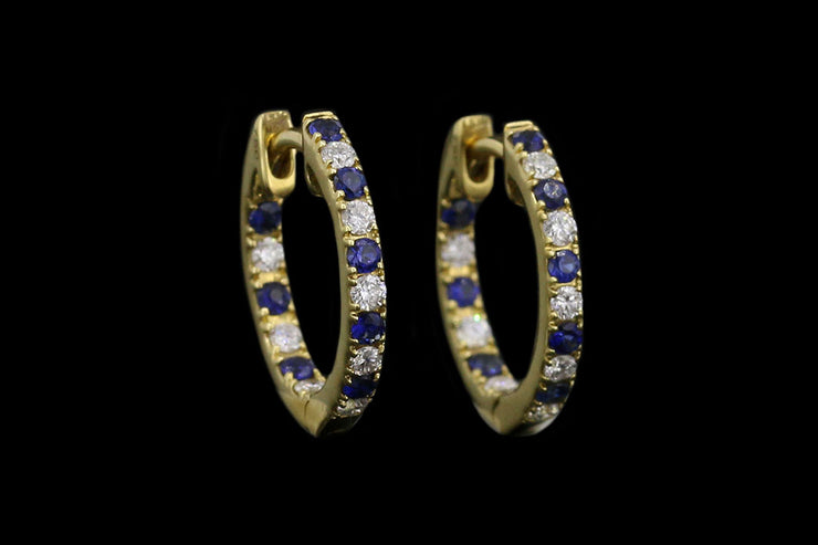 18ct Yellow Gold Diamond and Sapphire Hoop Earrings