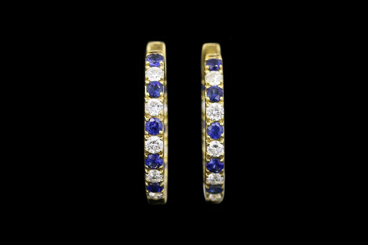 18ct Yellow Gold Diamond and Sapphire Hoop Earrings