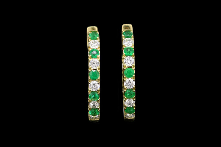 18ct Yellow Gold Diamond and Emerald Hoop Earrings
