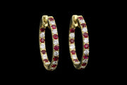 18ct Yellow Gold Diamond and Ruby Hoop Earrings