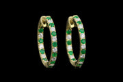 18ct Yellow Gold Diamond and Emerald Hoop Earrings