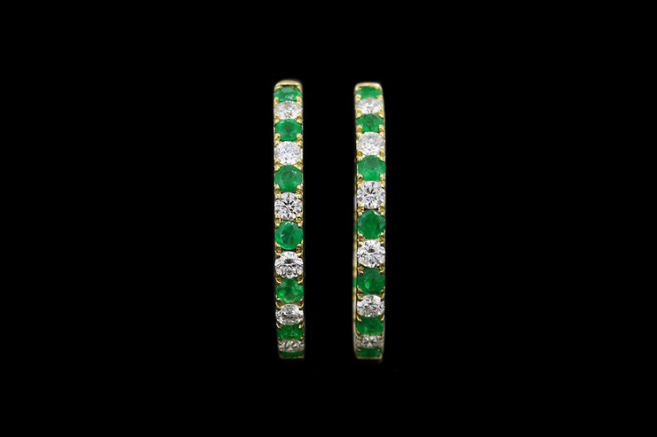 18ct Yellow Gold Diamond and Emerald Hoop Earrings