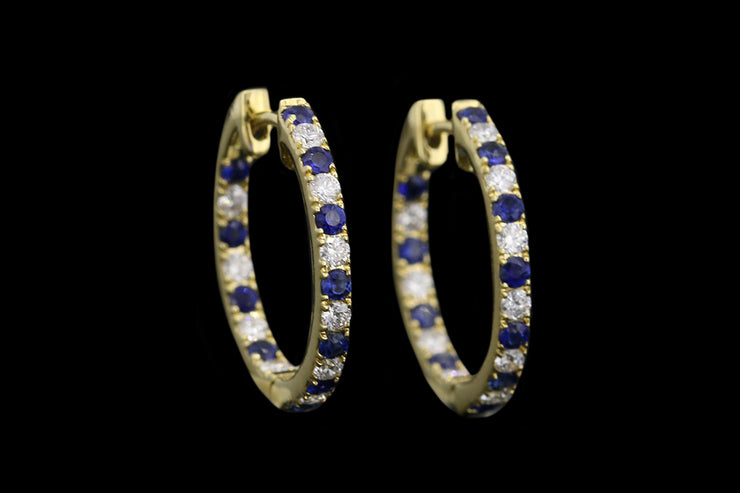 18ct Yellow Gold Diamond and Sapphire Hoop Earrings