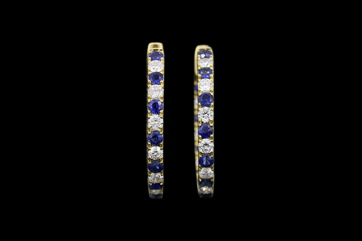 18ct Yellow Gold Diamond and Sapphire Hoop Earrings