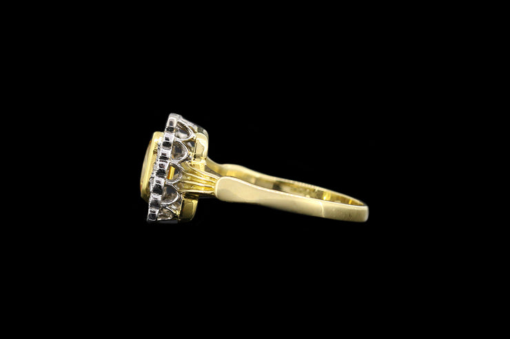 18ct Yellow Gold Diamond and Yellow Sapphire Rectangular Cluster Ring