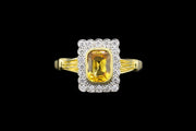 18ct Yellow Gold Diamond and Yellow Sapphire Rectangular Cluster Ring