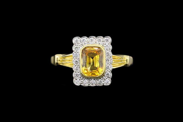 18ct Yellow Gold Diamond and Yellow Sapphire Rectangular Cluster Ring