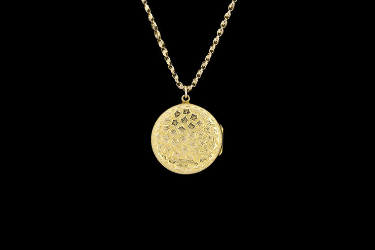 Edwardian 9ct Yellow Gold Engraved Round Locket