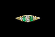 Victorian 18ct Yellow Gold Diamond and Emerald Dress Ring