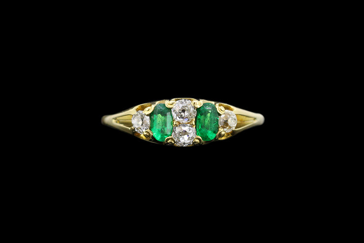 Victorian 18ct Yellow Gold Diamond and Emerald Dress Ring