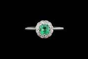 Art Deco Platinum Diamond and Emerald Round Cluster Ring