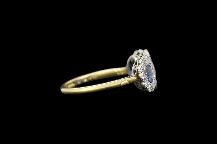 Victorian 18ct Yellow Gold Diamond and Sapphire Triple Cluster Ring
