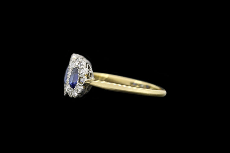 Victorian 18ct Yellow Gold Diamond and Sapphire Triple Cluster Ring