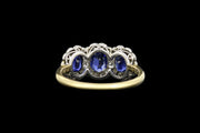 Victorian 18ct Yellow Gold Diamond and Sapphire Triple Cluster Ring