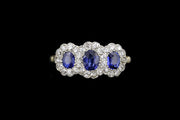 Victorian 18ct Yellow Gold Diamond and Sapphire Triple Cluster Ring
