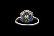Edwardian Platinum Diamond and Sapphire Flower Cluster Ring