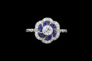 Edwardian Platinum Diamond and Sapphire Flower Cluster Ring
