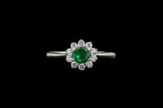 Platinum and 18ct White Gold Diamond and Emerald Cluster Ring