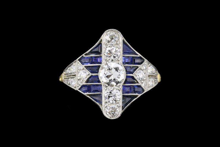 18ct White Gold and Yellow Gold Diamond and Sapphire Dress Ring