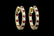 18ct Yellow Gold Diamond and Ruby Hoop Earrings