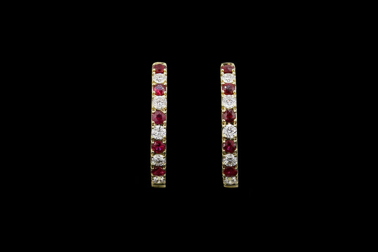 18ct Yellow Gold Diamond and Ruby Hoop Earrings