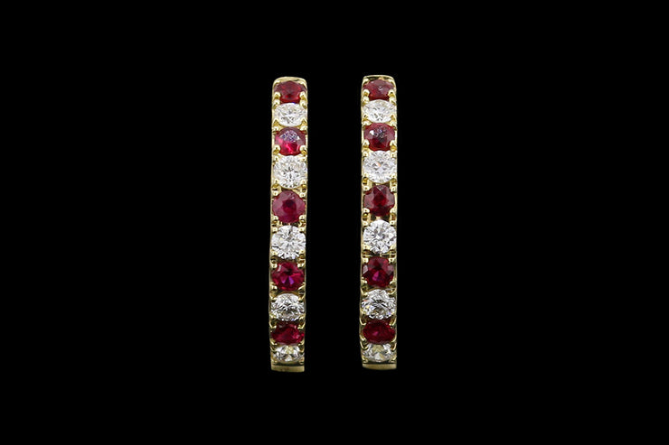 18ct Yellow Gold Diamond and Ruby Hoop Earrings