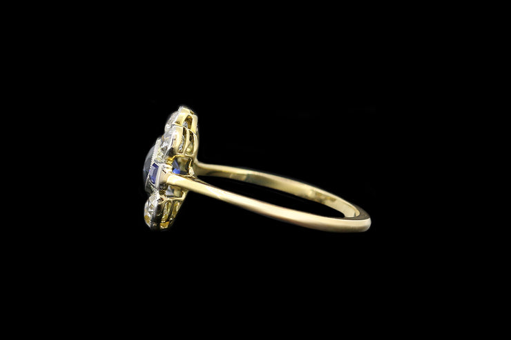 Edwardian 18ct Yellow Gold Diamond and Sapphire Cluster Ring