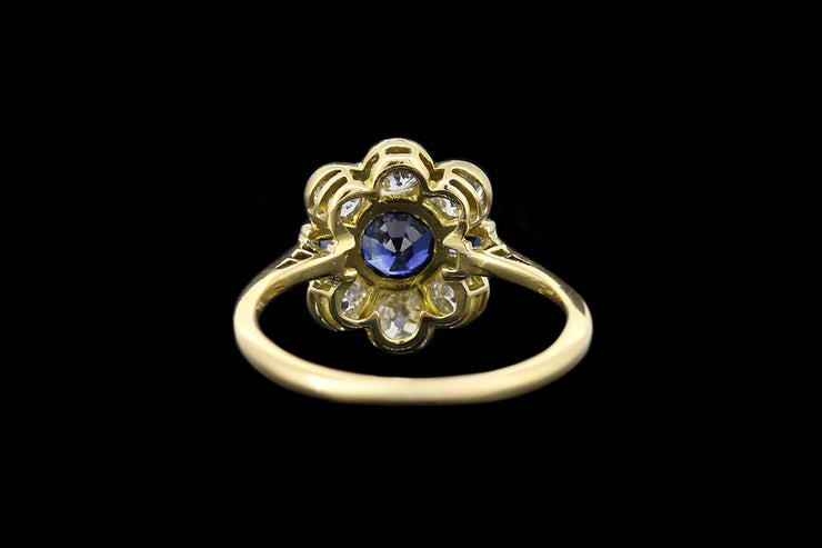 Edwardian 18ct Yellow Gold Diamond and Sapphire Cluster Ring