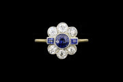 Edwardian 18ct Yellow Gold Diamond and Sapphire Cluster Ring