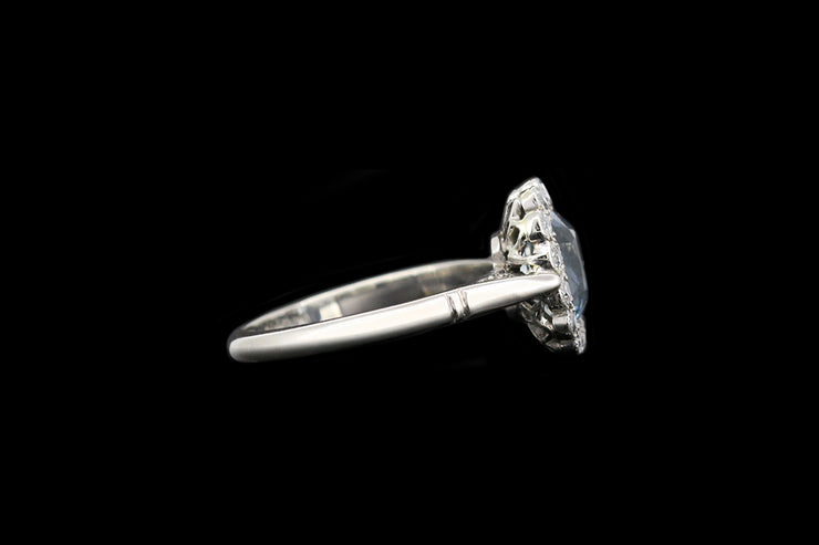 Art Deco Platinum Diamond and Aquamarine Cluster Ring