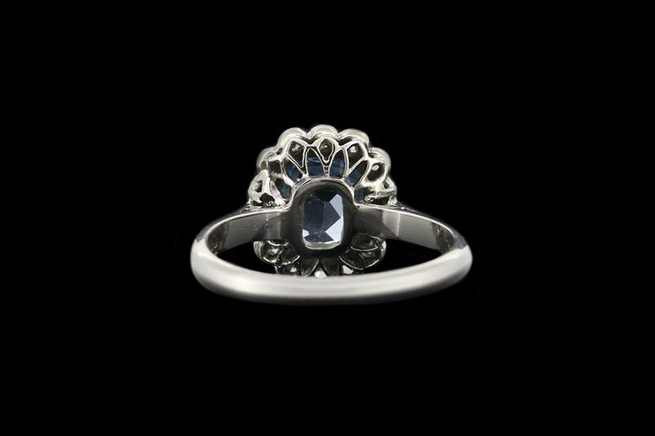 Art Deco Platinum Diamond and Aquamarine Cluster Ring