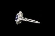 Platinum Diamond and Cambodian Sapphire Oval Cluster Ring