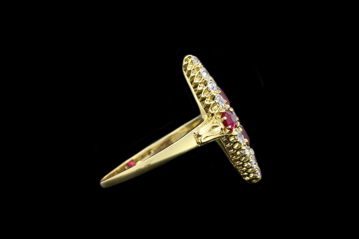 Victorian 18ct Yellow Gold Diamond and Ruby Marquise Dress Ring