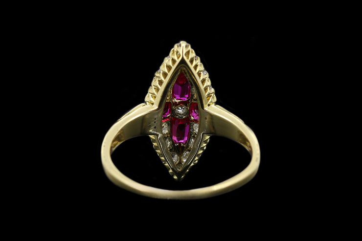 Victorian 18ct Yellow Gold Diamond and Ruby Marquise Dress Ring